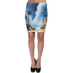 Delicate Watercolor Painting Surreal Oasis Scene With Intense Dramatic Lighting Bodycon Skirt