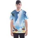 Delicate Watercolor Painting Surreal Oasis Scene With Intense Dramatic Lighting Men s Sport Mesh T-Shirt