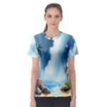 Delicate Watercolor Painting Surreal Oasis Scene With Intense Dramatic Lighting Women s Sport Mesh T-Shirt