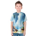 Delicate Watercolor Painting Surreal Oasis Scene With Intense Dramatic Lighting Kids  Cotton T-Shirt