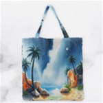 Delicate Watercolor Painting Surreal Oasis Scene With Intense Dramatic Lighting Grocery Tote Bag