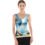 Delicate Watercolor Painting Surreal Oasis Scene With Intense Dramatic Lighting Women s Basic Tank Top