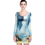 Delicate Watercolor Painting Surreal Oasis Scene With Intense Dramatic Lighting Long Sleeve Bodycon Dress