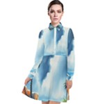 Delicate Watercolor Painting Surreal Oasis Scene With Intense Dramatic Lighting Long Sleeve Chiffon Shirt Dress