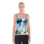 Delicate Watercolor Painting Surreal Oasis Scene With Intense Dramatic Lighting Spaghetti Strap Top