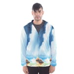 Delicate Watercolor Painting Surreal Oasis Scene With Intense Dramatic Lighting Men s Hooded Windbreaker