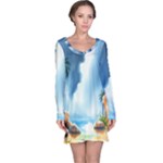 Delicate Watercolor Painting Surreal Oasis Scene With Intense Dramatic Lighting Long Sleeve Nightdress