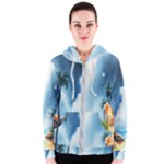 Delicate Watercolor Painting Surreal Oasis Scene With Intense Dramatic Lighting Women s Zipper Hoodie