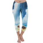 Delicate Watercolor Painting Surreal Oasis Scene With Intense Dramatic Lighting Capri Winter Leggings 