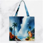 Delicate Watercolor Painting Surreal Oasis Scene With Intense Dramatic Lighting Zipper Grocery Tote Bag