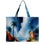 Delicate Watercolor Painting Surreal Oasis Scene With Intense Dramatic Lighting Zipper Mini Tote Bag