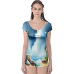 Delicate Watercolor Painting Surreal Oasis Scene With Intense Dramatic Lighting Boyleg Leotard 