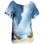 Delicate Watercolor Painting Surreal Oasis Scene With Intense Dramatic Lighting Women s Oversized T-Shirt