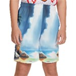 Delicate Watercolor Painting Surreal Oasis Scene With Intense Dramatic Lighting Kids  Basketball Shorts