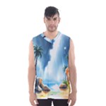 Delicate Watercolor Painting Surreal Oasis Scene With Intense Dramatic Lighting Men s Basketball Tank Top