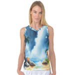 Delicate Watercolor Painting Surreal Oasis Scene With Intense Dramatic Lighting Women s Basketball Tank Top