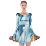 Delicate Watercolor Painting Surreal Oasis Scene With Intense Dramatic Lighting Long Sleeve Skater Dress