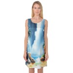 Delicate Watercolor Painting Surreal Oasis Scene With Intense Dramatic Lighting Sleeveless Satin Nightdress