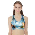 Delicate Watercolor Painting Surreal Oasis Scene With Intense Dramatic Lighting Sports Bra with Border