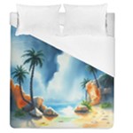 Delicate Watercolor Painting Surreal Oasis Scene With Intense Dramatic Lighting Duvet Cover (Queen Size)