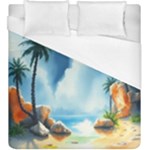 Delicate Watercolor Painting Surreal Oasis Scene With Intense Dramatic Lighting Duvet Cover (King Size)