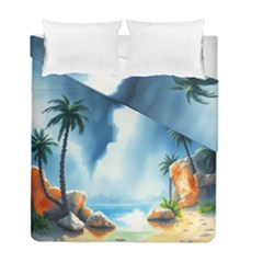 Delicate Watercolor Painting Surreal Oasis Scene With Intense Dramatic Lighting Duvet Cover Double Side (Full/ Double Size) from ArtsNow.com