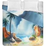 Delicate Watercolor Painting Surreal Oasis Scene With Intense Dramatic Lighting Duvet Cover Double Side (King Size)