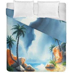 Delicate Watercolor Painting Surreal Oasis Scene With Intense Dramatic Lighting Duvet Cover Double Side (California King Size) from ArtsNow.com