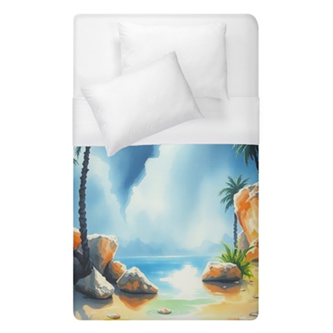 Delicate Watercolor Painting Surreal Oasis Scene With Intense Dramatic Lighting Duvet Cover (Single Size) from ArtsNow.com