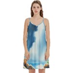 Delicate Watercolor Painting Surreal Oasis Scene With Intense Dramatic Lighting Mini Camis Dress With Pockets