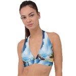 Delicate Watercolor Painting Surreal Oasis Scene With Intense Dramatic Lighting Halter Plunge Bikini Top