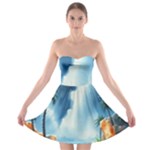 Delicate Watercolor Painting Surreal Oasis Scene With Intense Dramatic Lighting Strapless Bra Top Dress