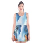 Delicate Watercolor Painting Surreal Oasis Scene With Intense Dramatic Lighting Scoop Neck Skater Dress