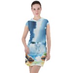 Delicate Watercolor Painting Surreal Oasis Scene With Intense Dramatic Lighting Drawstring Hooded Dress