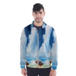 Delicate Watercolor Painting Surreal Oasis Scene With Intense Dramatic Lighting Men s Windbreaker