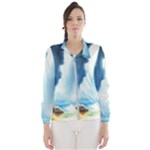 Delicate Watercolor Painting Surreal Oasis Scene With Intense Dramatic Lighting Women s Windbreaker