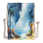 Delicate Watercolor Painting Surreal Oasis Scene With Intense Dramatic Lighting Drawstring Bag (Large)