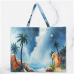 Delicate Watercolor Painting Surreal Oasis Scene With Intense Dramatic Lighting Zipper Large Tote Bag