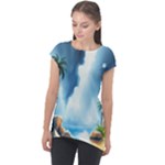 Delicate Watercolor Painting Surreal Oasis Scene With Intense Dramatic Lighting Cap Sleeve High Low Top