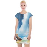 Delicate Watercolor Painting Surreal Oasis Scene With Intense Dramatic Lighting Cap Sleeve Bodycon Dress