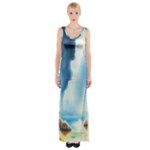 Delicate Watercolor Painting Surreal Oasis Scene With Intense Dramatic Lighting Thigh Split Maxi Dress