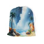 Delicate Watercolor Painting Surreal Oasis Scene With Intense Dramatic Lighting Drawstring Pouch (XL)