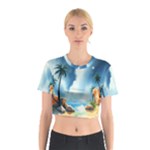 Delicate Watercolor Painting Surreal Oasis Scene With Intense Dramatic Lighting Cotton Crop Top