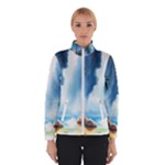 Delicate Watercolor Painting Surreal Oasis Scene With Intense Dramatic Lighting Women s Bomber Jacket