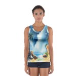 Delicate Watercolor Painting Surreal Oasis Scene With Intense Dramatic Lighting Sport Tank Top 