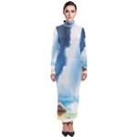 Delicate Watercolor Painting Surreal Oasis Scene With Intense Dramatic Lighting Turtleneck Maxi Dress