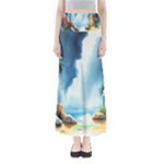 Delicate Watercolor Painting Surreal Oasis Scene With Intense Dramatic Lighting Full Length Maxi Skirt