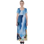 Delicate Watercolor Painting Surreal Oasis Scene With Intense Dramatic Lighting High Waist Short Sleeve Maxi Dress