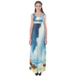 Delicate Watercolor Painting Surreal Oasis Scene With Intense Dramatic Lighting Empire Waist Maxi Dress