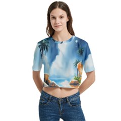 Women s Round Neck Short Sleeve Crop Top 